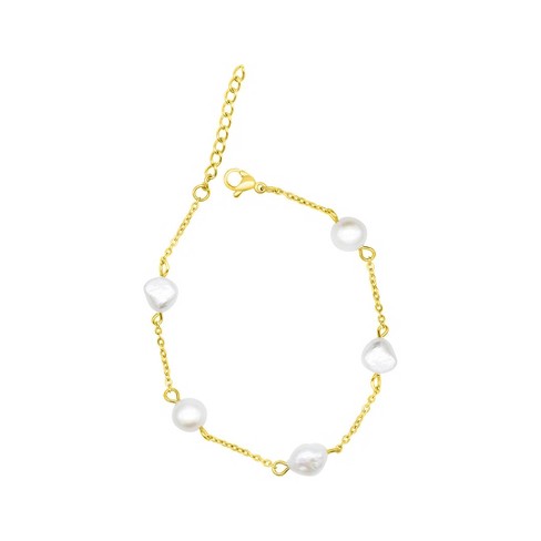 Adornia Tarnish Resistant Rhodium Plated Adjustable Station Freshwater Pearl Bracelet - image 1 of 3