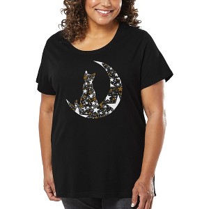 LA Pop Art Cat Sitting On Moon - Women's Word Art T-Shirt - 1 of 4