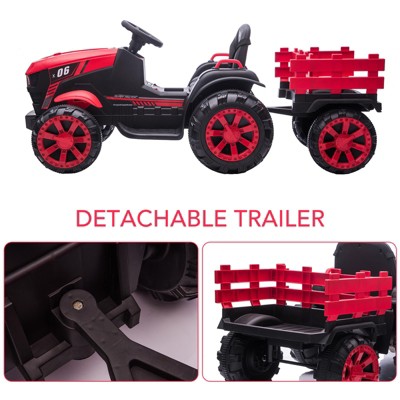12V Red Kids Ride-On Tractor with Trailer and Dual Motors