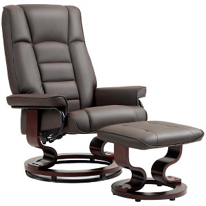 Faux Leather Swivel Reclining Chair with Ottoman, High Back and Wood Frame - 1 of 4