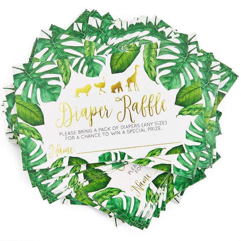 60 Counts Baby Shower Diaper Raffle Tickets, Lottery Invitation Insert Cards Baby Shower Game Supplies for Boys or Girls, Jungle Safari, 4 of 5