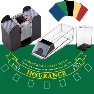 GSE Blackjack Game Combo Set - 6-Deck Shuffler, Dealer Shoe, Felt Layout, Discard Tray, 5 Cut Cards for Family & Casino Game Night - 1 of 4