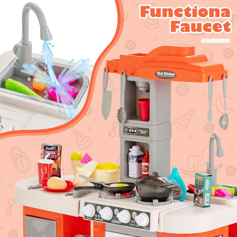 Costway Play Kitchen Set 67 PCS Kitchen Toy For Kids W/Food &Realistic Lights & Sounds, 5 of 11
