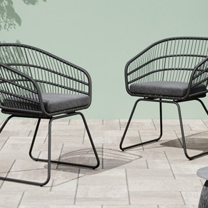 PE Rattan Outdoor Dining Chairs – Set of 2, Tub Design with Water-Resistant Cushions-Coolbibila - 1 of 4