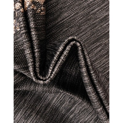 Charcoal Gray Floral Border Outdoor Rectangular Rug