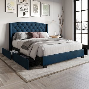 ChaletPosh Velvet Platform Bed with Storage - 1 of 4