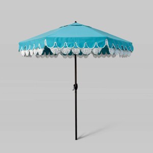 7.5' Sunbrella Scallop Base and Fringe Market Patio Umbrella with Auto Tilt - Bronze Pole - California Umbrella - 1 of 3