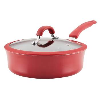 Rachael Ray Cook + Create Aluminum Nonstick Saute Pan with Lid 3qt Red