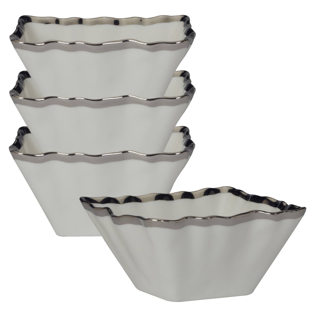 Certified International Set of 4 14oz Regency Square Snack Bowls Silver