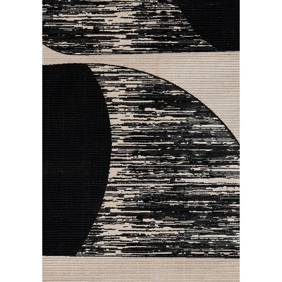 Xander Black and Ivory Geometric Synthetic Rug 2' x 3'