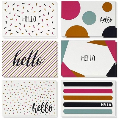 48 Greeting Card Bulk Box Set w/Envelope 6 Modern Hello Design Notecards, 4"x6"