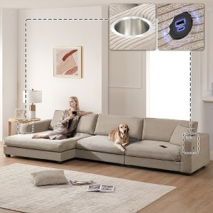 134" Oversized Corduroy L-Shaped Sectional Sofa with 50" Chaise, USB Charging Port & Cup Holders, Deep Wide Seat Cloud Couch - 1 of 4