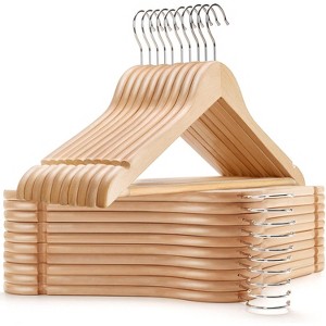 Paaaawaters 30 Pack Wooden Coat Hangers, Natural Wood Suit Hangers with Non Slip Pant Bar, Clothes Hangers for Shirts - 1 of 4