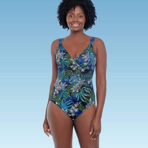 Women S Slimming Control Shirred Double Strap One Piece Swimsuit Dreamsuit By Miracle Brands Navy Target