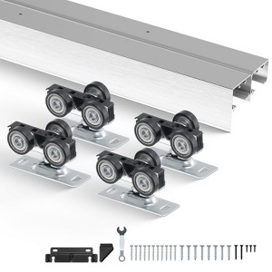 VEVOR Bypass Door Hardware, 6ft Heavy Duty Bypass Sliding Door Hardware Kit, for 2 Door System, Fit Door Thickness 1 3/8 " - 1 3/4",Black&Silver - 1 of 4