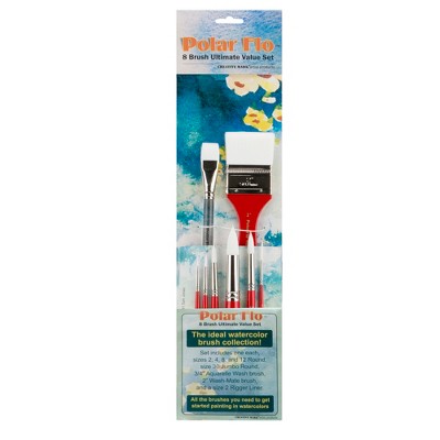 Creative Mark Polar Flo Professional Watercolor Brushes - Assorted Shape  - Short Handle, Nickel-Plated Seamless Brass Ferrule - Art Paint Brushes for