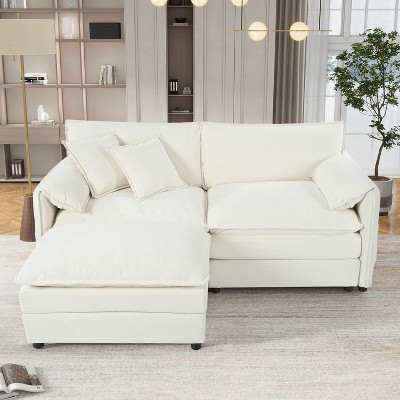 DOMETOUR Modern Chenille Cloud Couch Love Seat Upholstered Modular L Shaped Couch with Ottoman for Living Room, Apartment