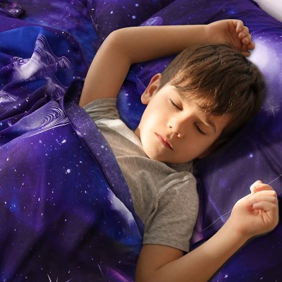 PiccoCasa Polyester Galaxy Stars Pattern Themed Bedding Sheet Sets with 2 Pillowcases 4 Pcs Purple Queen — фото 3