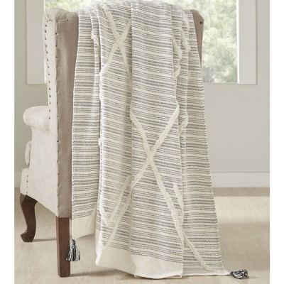 Yamilah Black and White Cotton Knitted Throw Blanket