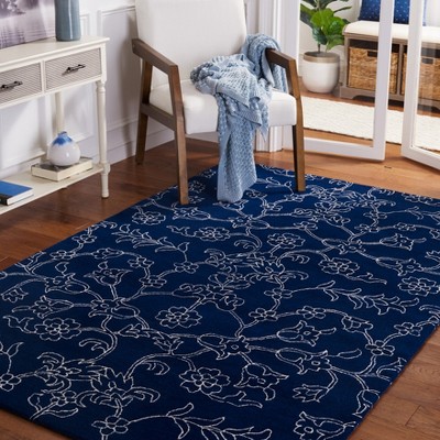 Navy/Ivory Floral Tufted Wool & Silk 3' x 5' Area Rug