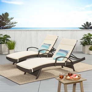 Christopher Knight Home Salem Outdoor Wicker Adjustable Chaise Lounges with Cushion (Set of 2) - 1 of 4
