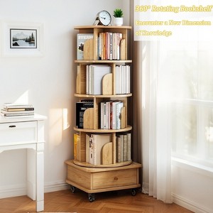 Grungis 6 Tier 360° Rotating Decorative Bookshelf with Wheels and Drawer,Round Storage Shelves for Living Room,Bedroom - 1 of 4