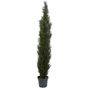 HomeStock  7ft Green Unlit Flocked Half Classic Cedar Artificial Christmas Tree with Pine Cones - 1 of 3