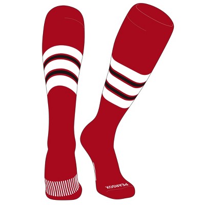 PEAR SOX Striped OTC Baseball, Softball, Football Socks (E) Red, White, Black (XL)