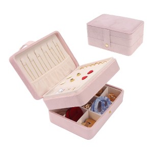 Unique Bargains 2 Layer Women Plush Velvet Jewelry Organizer Case with Removable Drawer - 1 of 4
