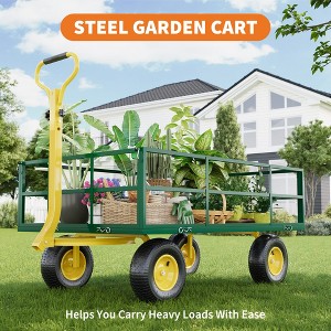 Heavy Duty Steel Garden Cart – 500-1200 lbs Capacity, 10" All-Terrain Wheels, Removable Mesh Sides, 180° Rotating Handle – Utility Wagon - 1 of 4