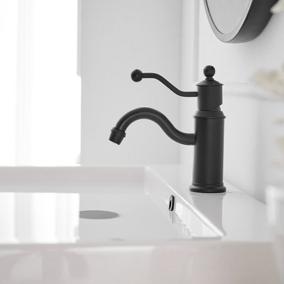 Matte Black Single-Handle Low-Arc Bathroom Faucet with Metal Drain