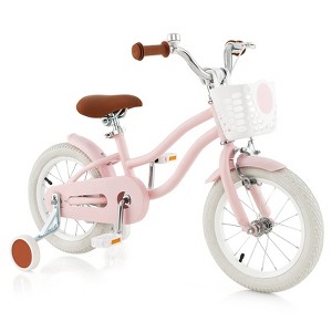 Gymax 14"/16"/18" Kids Bike Bicycle w/ Height Adjustable Handlebar & Seat Removable Basket Training Wheels for 3-5/4-7/4-8 Years Old Pink/Purple - 1 of 4