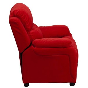 Deluxe Padded Contemporary Kids Recliner with Storage Arms Microfiber Red - Riverstone Furniture