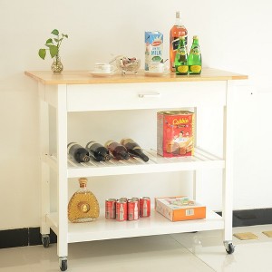 Kitchen Island & Kitchen Cart, Mobile Kitchen Island with Two Lockable Wheels, Rubber Wood Top - 1 of 4