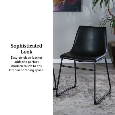 Set of 2 Black Faux Leather Upholstered Dining Chairs with Metal Legs