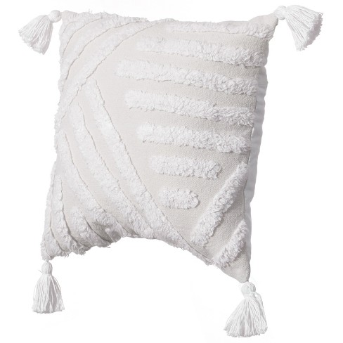 Cotton Lumbar Pillow with Vintage Reproduction Rabbit & Fringe