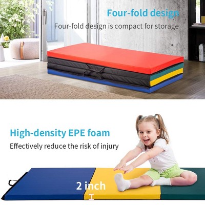 Multicolor 4'x8'x2" Thick PU Leather Foldable Gymnastics Mat