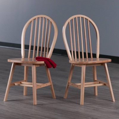 Natural Wood High Back Windsor Side Chair Set