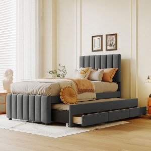 Twin Size Upholstered Platform Bed with Trundle and 3 Drawers - 1 of 4