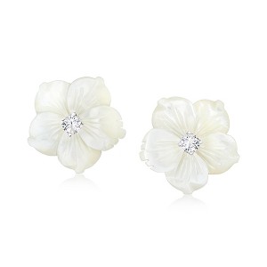 Ross-Simons Italian Mother-Of-Pearl and .40 ct. t.w. CZ Flower Earrings in Sterling Silver - 1 of 4