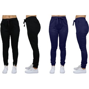 Galaxy By  Harvic Women's Loose Fit  Basic Stretch Twill Joggers-2 Pack - 1 of 2