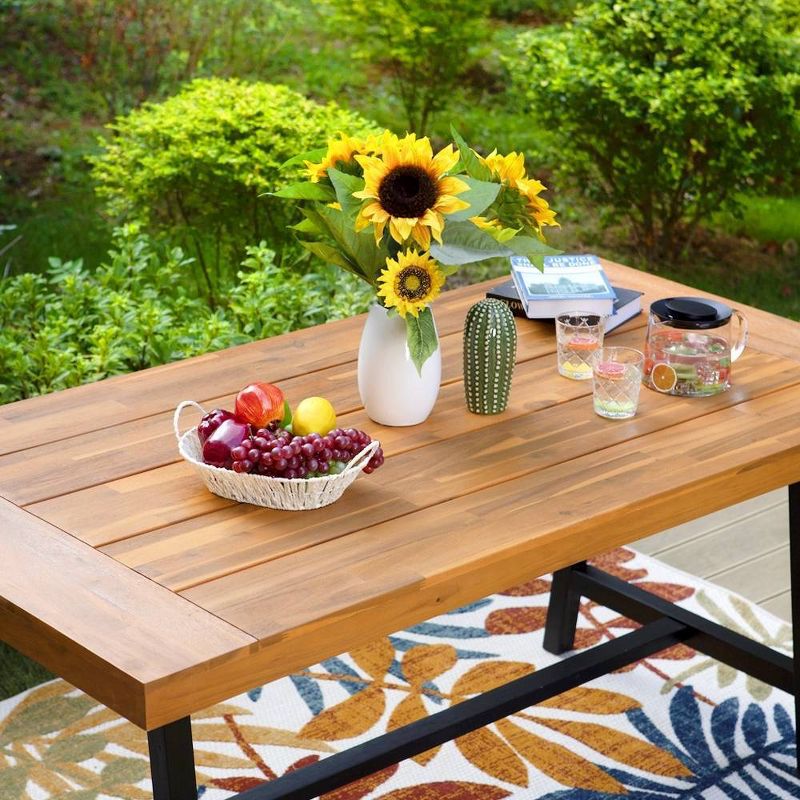 Outdoor Acacia Wood Rectangle Dining Table with Steel Frame - Captiva Designs, 5 of 14