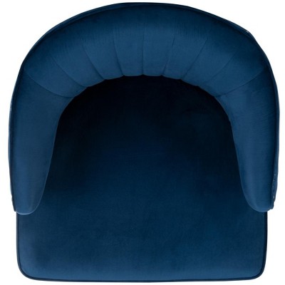 Navy Velvet Barrel Accent Chair with Gold Trim