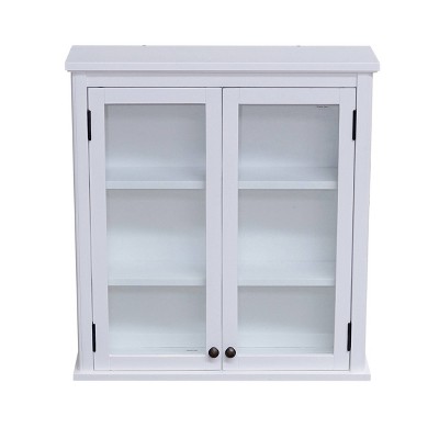 White Bathroom Storage Cabinet with Glass Door and Sliding Drawers