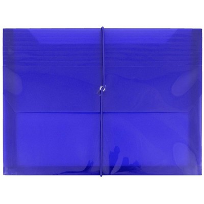 JAM Paper 9 3/4" x 13" Plastic Envelopes Expansion, Elastic Closure, Letter Booklet - Blue
