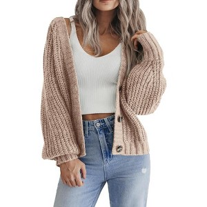Zeagoo Women's 2025 Fall Chunky Knit Cardigans Open Front Long Sleeve V Neck Button Loose Cardigan Sweaters - 1 of 4