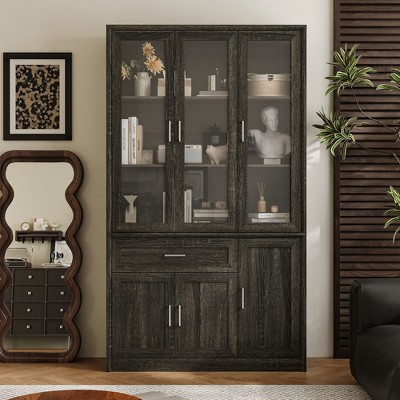 FUFU&GAGA Tall Bookcase Storage Cabinet,Glass Display Cabinet for Collection,Multi - Storage Organizer for Home & Office