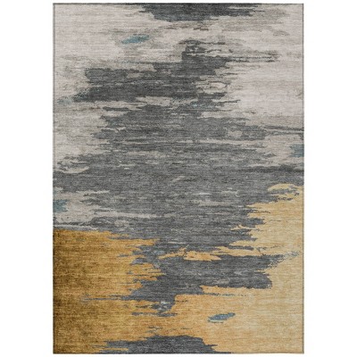 Gold And Gray Abstract Washable Indoor Outdoor Area Rug