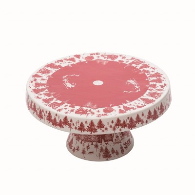 PEDESTAL CAKE STAND NEW DYLAN DESIGNS CHRISTMAS HOLIDAY SNOWMAN RED WHITE 