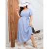 BLUEMING Plus Size Womens Dresses Floral Surplice A-Line Maxi Dress Waist Belted Floral Maxi Dress Wasit Tie Bell Sleeve Dress - 4 of 4